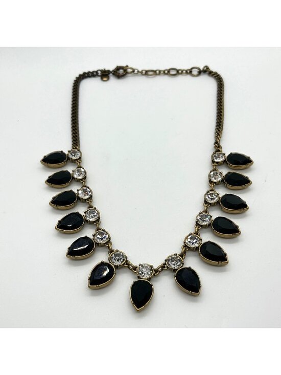 J.Crew Jewelry - J.Crew Moody Black Necklace Teardrop Rhinestone Statement Antique Gold Bib